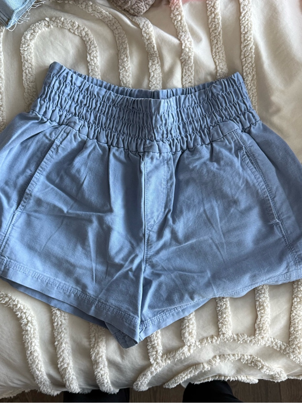 aerie Light Blue High-Waist Smocked Waist Shorts